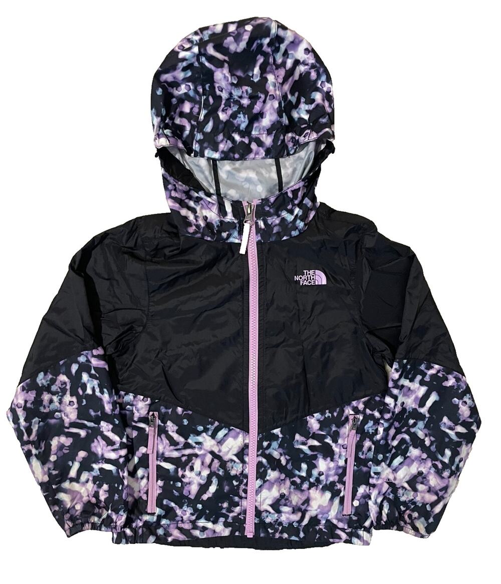 North Face Hooded Windbreaker Rain Jacket Girl's Size XS 6 Purple Black Packable